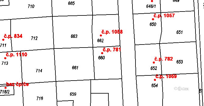 Horní Suchá 781 na parcele st. 660 v KÚ Horní Suchá, Katastrální mapa