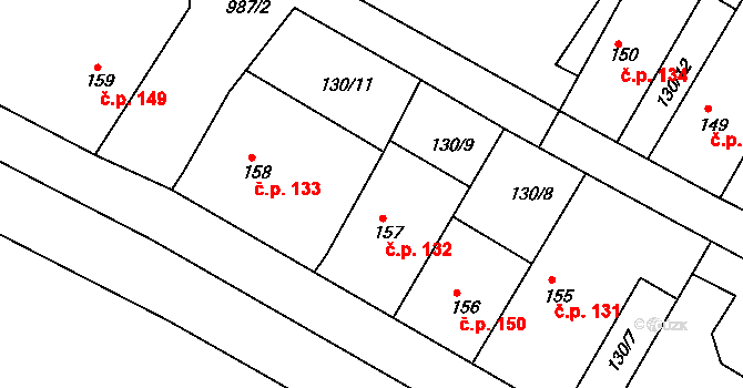 Hýskov 132 na parcele st. 157 v KÚ Hýskov, Katastrální mapa