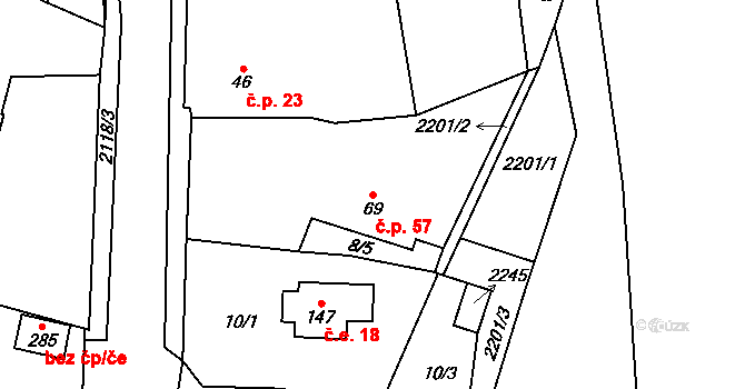 Žichlice 57, Hromnice na parcele st. 69 v KÚ Žichlice u Hromnic, Katastrální mapa