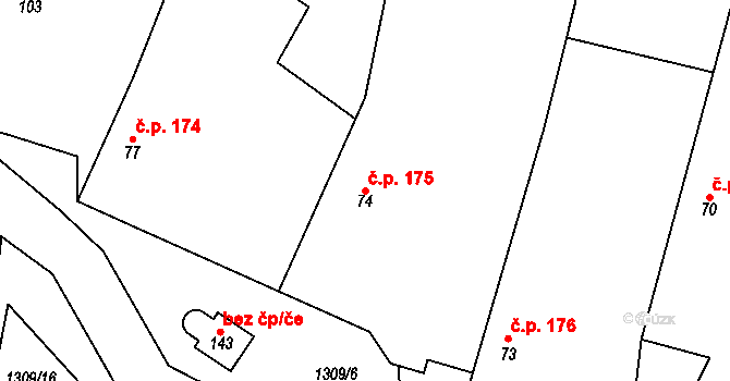 Čisovice 175 na parcele st. 74 v KÚ Čisovice, Katastrální mapa