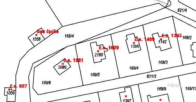 Hradištko 1609 na parcele st. 2180 v KÚ Hradištko pod Medníkem, Katastrální mapa