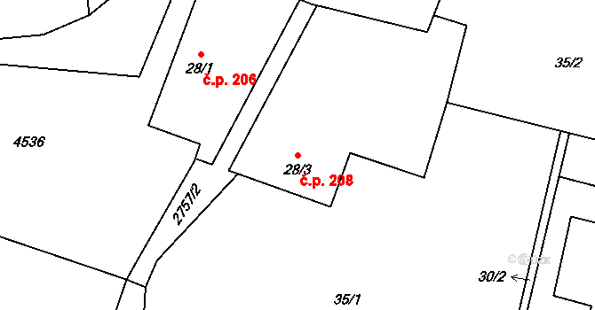 Křinice 208 na parcele st. 28/3 v KÚ Křinice, Katastrální mapa