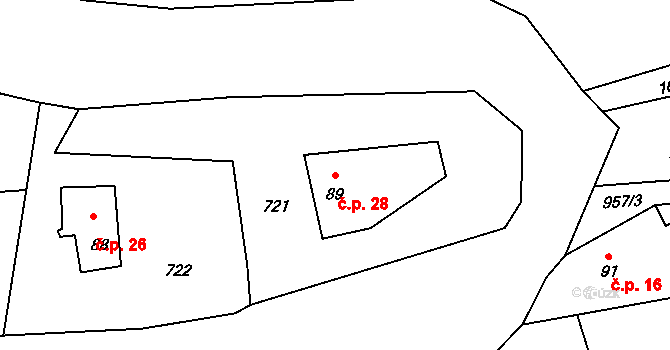 Slavíkov 28, Horní Radechová na parcele st. 89 v KÚ Slavíkov u Náchoda, Katastrální mapa