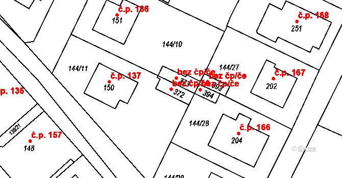 Travčice 80056474 na parcele st. 372 v KÚ Travčice, Katastrální mapa