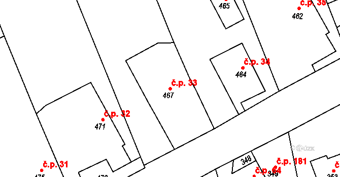 Sobotín 33 na parcele st. 467 v KÚ Sobotín, Katastrální mapa