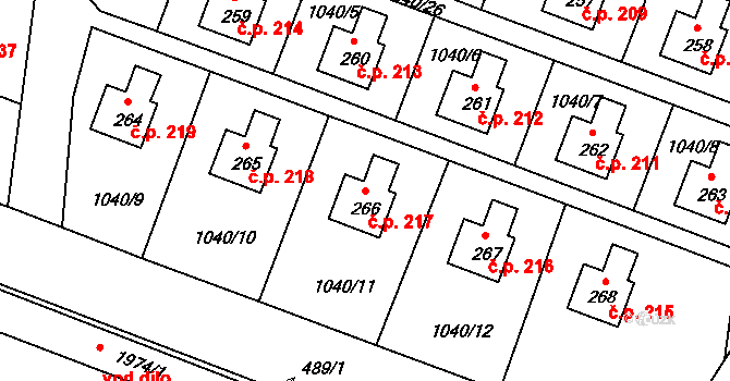 Sudkov 217 na parcele st. 266 v KÚ Sudkov, Katastrální mapa