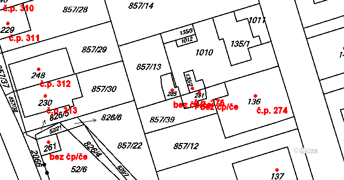 Vedrovice 83389474 na parcele st. 285 v KÚ Zábrdovice u Vedrovic, Katastrální mapa