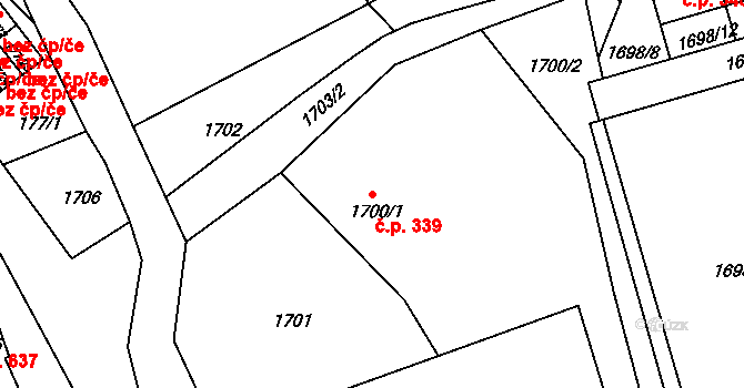 Odry 339 na parcele st. 1700/1 v KÚ Odry, Katastrální mapa