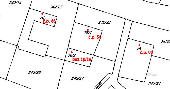 Petrovice 55, Humpolec na parcele st. 75/1 v KÚ Petrovice u Humpolce, Katastrální mapa