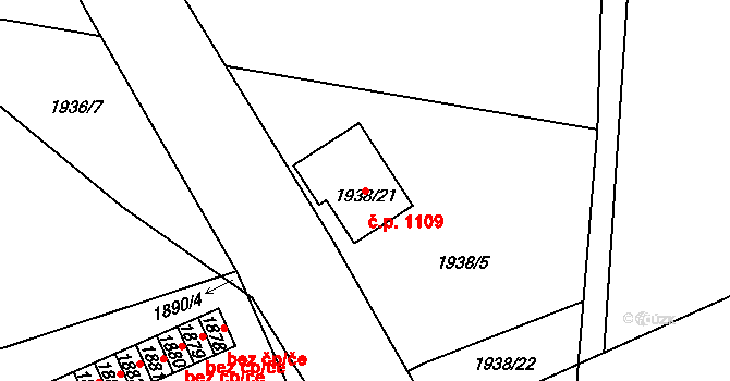 Kbely 1109, Praha na parcele st. 1938/21 v KÚ Kbely, Katastrální mapa