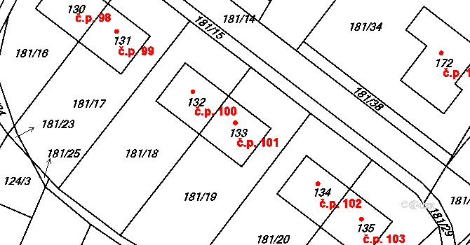 Líšťany 101 na parcele st. 133 v KÚ Líšťany, Katastrální mapa