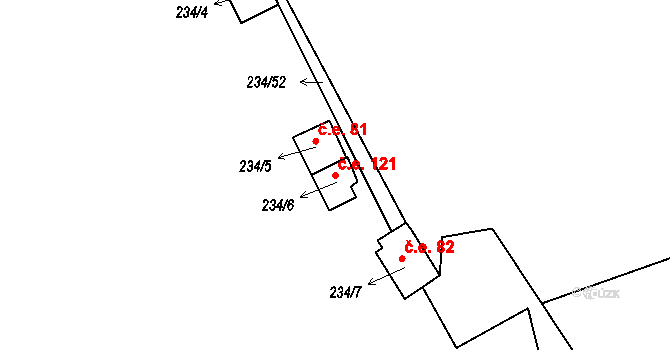 Hracholusky 121, Úlice na parcele st. 234/6 v KÚ Hracholusky nade Mží, Katastrální mapa