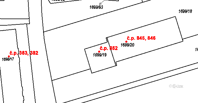 Dobruška 852 na parcele st. 1699/19 v KÚ Dobruška, Katastrální mapa