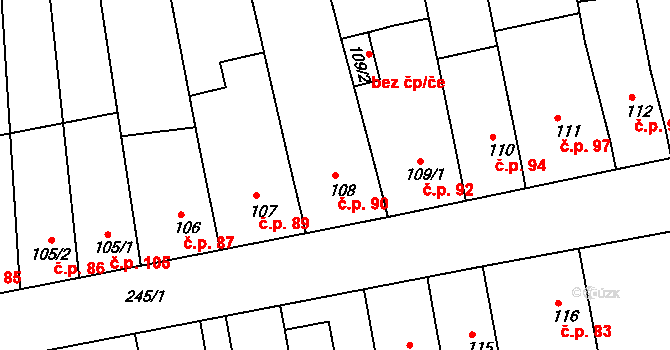 Količín 90, Holešov na parcele st. 108 v KÚ Količín, Katastrální mapa