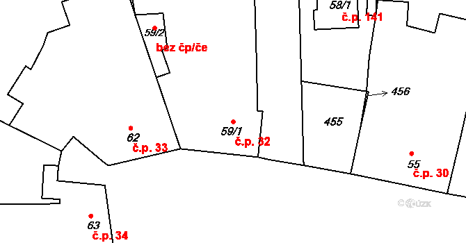 Zahnašovice 32 na parcele st. 59/1 v KÚ Zahnašovice, Katastrální mapa