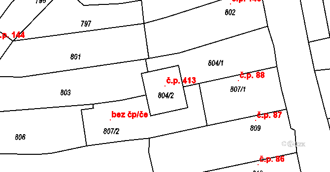 Trhový Štěpánov 413 na parcele st. 804/2 v KÚ Trhový Štěpánov, Katastrální mapa