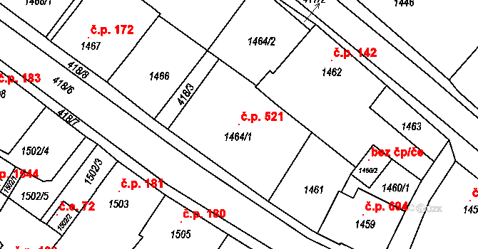 Rumburk 1 521, Rumburk na parcele st. 1464/1 v KÚ Rumburk, Katastrální mapa