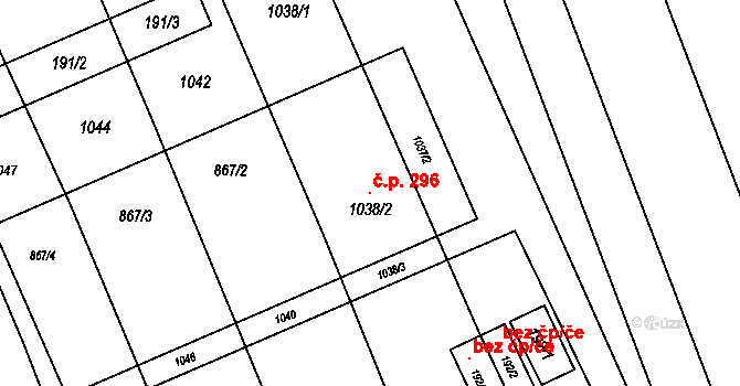 Hrušky 296 na parcele st. 867/4 v KÚ Hrušky u Brna, Katastrální mapa