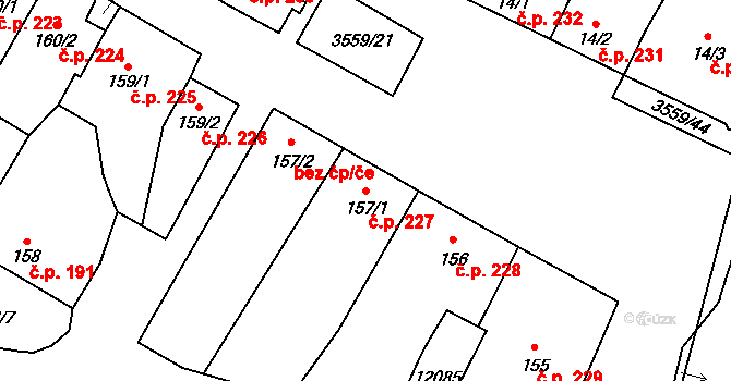 Hrabětice 227 na parcele st. 157/1 v KÚ Hrabětice, Katastrální mapa