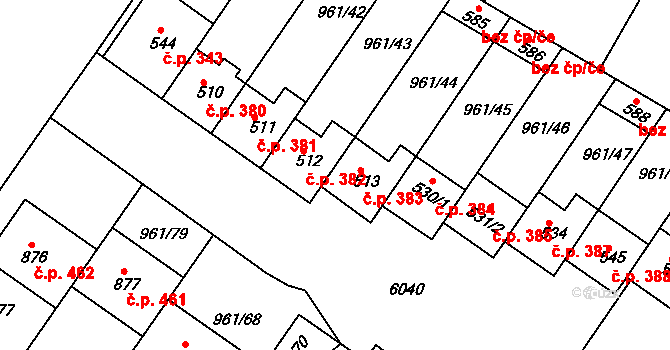 Jevišovice 382 na parcele st. 512 v KÚ Jevišovice, Katastrální mapa