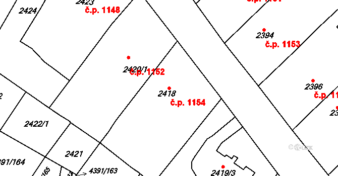 Rakšice 1154, Moravský Krumlov na parcele st. 2418 v KÚ Moravský Krumlov, Katastrální mapa