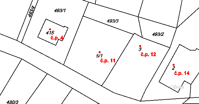 Oslnovice 11 na parcele st. 5/1 v KÚ Oslnovice, Katastrální mapa