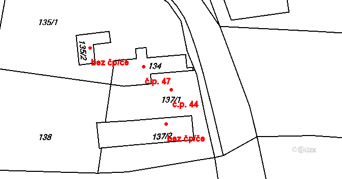 Kunčice 44, Bělotín na parcele st. 137/1 v KÚ Kunčice, Katastrální mapa