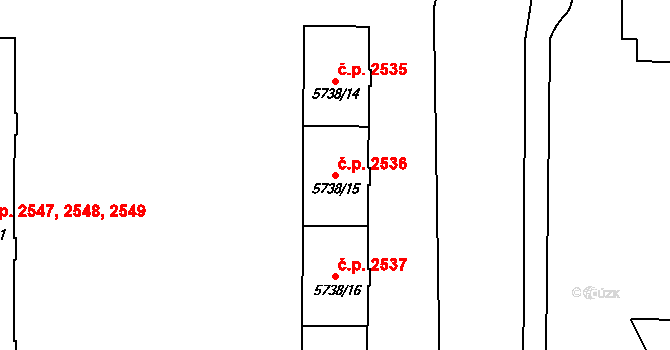 Přerov I-Město 2536, Přerov na parcele st. 5738/15 v KÚ Přerov, Katastrální mapa