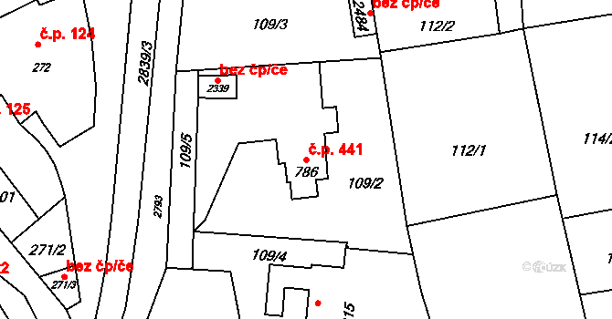 Hranice IV-Drahotuše 441, Hranice na parcele st. 786 v KÚ Drahotuše, Katastrální mapa