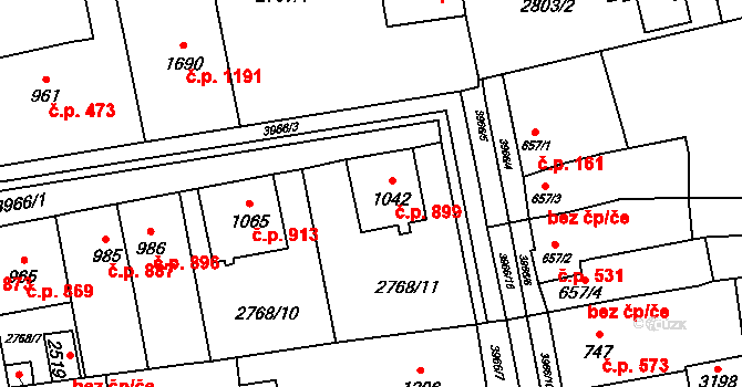 Lipník nad Bečvou I-Město 899, Lipník nad Bečvou na parcele st. 1042 v KÚ Lipník nad Bečvou, Katastrální mapa