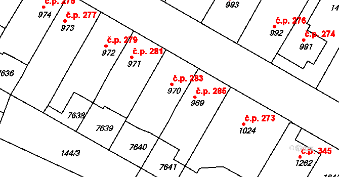 Telč-Štěpnice 283, Telč na parcele st. 970 v KÚ Telč, Katastrální mapa