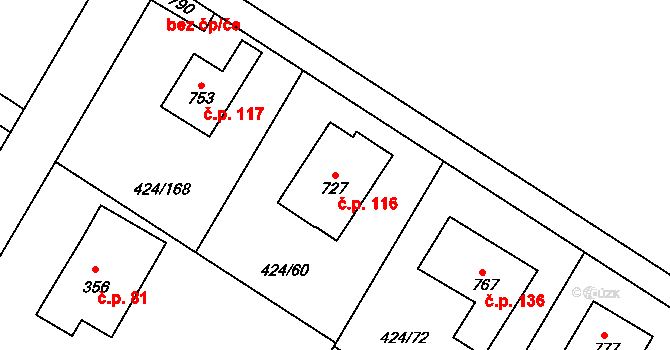 Strašín 116, Říčany na parcele st. 727 v KÚ Strašín u Říčan, Katastrální mapa