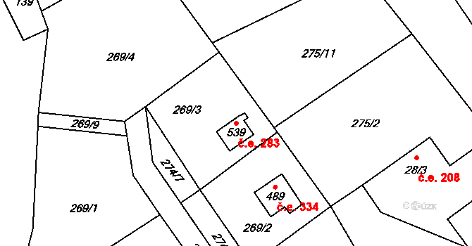Hostěradice 283, Kamenný Přívoz na parcele st. 539 v KÚ Hostěradice, Katastrální mapa