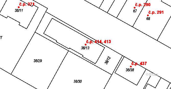 Čejč 413,414 na parcele st. 38/13 v KÚ Čejč, Katastrální mapa