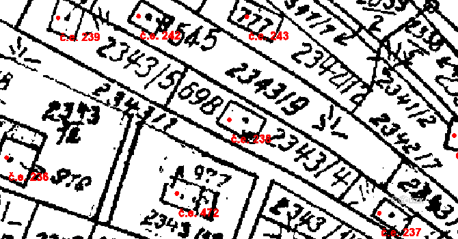 Radějov 238 na parcele st. 698 v KÚ Radějov u Strážnice, Katastrální mapa