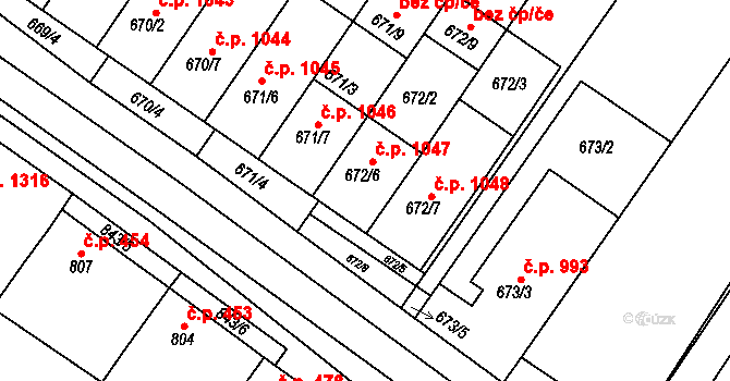 Svatobořice 1047, Svatobořice-Mistřín na parcele st. 672/6 v KÚ Svatobořice, Katastrální mapa