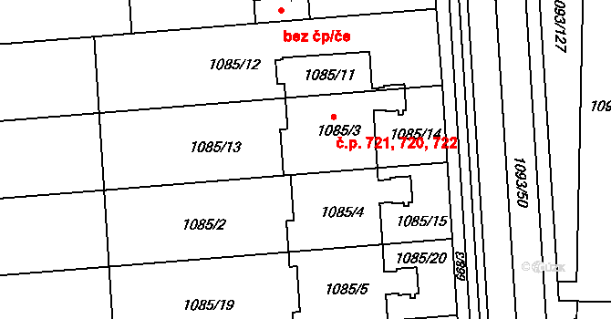Chropyně 720,721,722 na parcele st. 1085/3 v KÚ Chropyně, Katastrální mapa