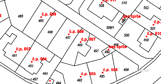Libušín 507 na parcele st. 489 v KÚ Libušín, Katastrální mapa