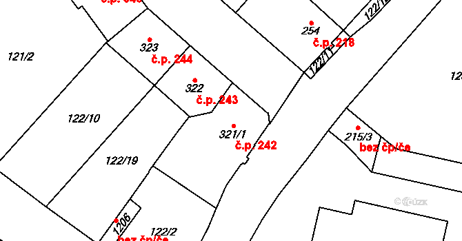Košťany 242 na parcele st. 321/1 v KÚ Košťany, Katastrální mapa