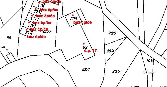 Roztoky u Semil 17 na parcele st. 92 v KÚ Roztoky u Semil, Katastrální mapa