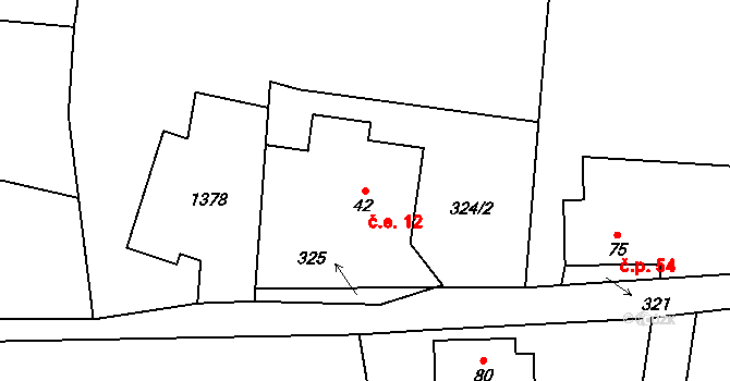 Horní Kozolupy 12 na parcele st. 42 v KÚ Horní Kozolupy, Katastrální mapa