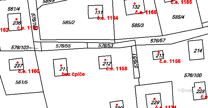 Malé Přílepy 1158, Chyňava na parcele st. 212 v KÚ Malé Přílepy, Katastrální mapa