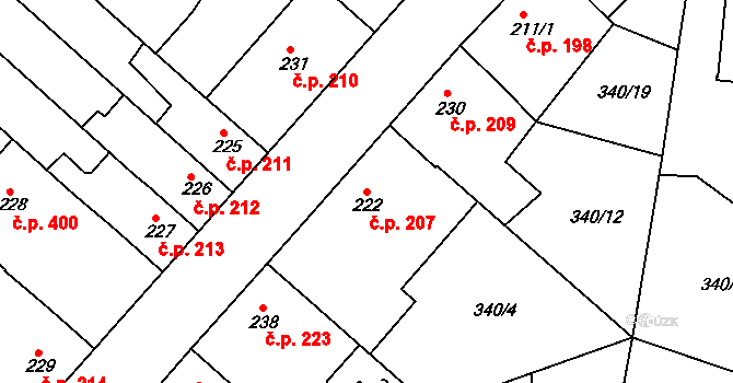 Smiřice 207 na parcele st. 222 v KÚ Smiřice, Katastrální mapa