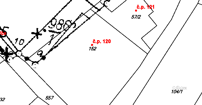 Prácheň 120, Kamenický Šenov na parcele st. 152 v KÚ Prácheň, Katastrální mapa