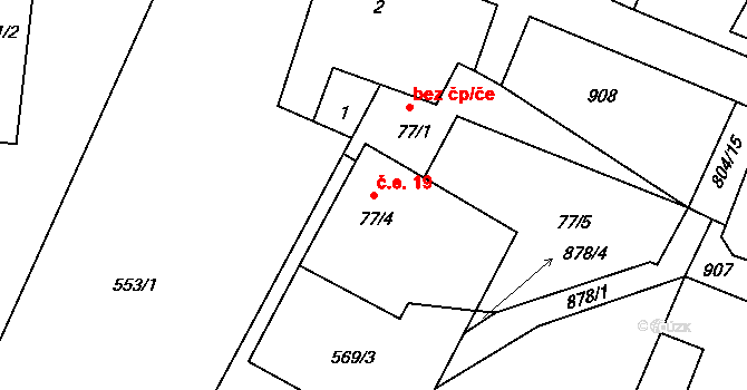 Mukařov 19, Lovečkovice na parcele st. 77/4 v KÚ Mukařov u Úštěku, Katastrální mapa