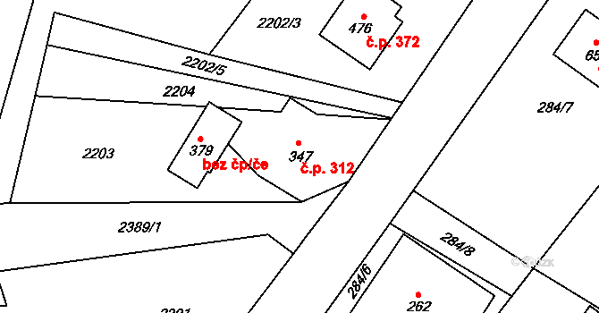 Roztoky u Jilemnice 312 na parcele st. 347 v KÚ Roztoky u Jilemnice, Katastrální mapa