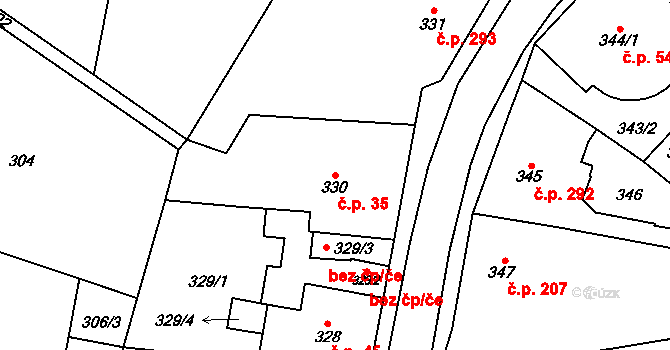 Jilemnice 35 na parcele st. 330 v KÚ Jilemnice, Katastrální mapa