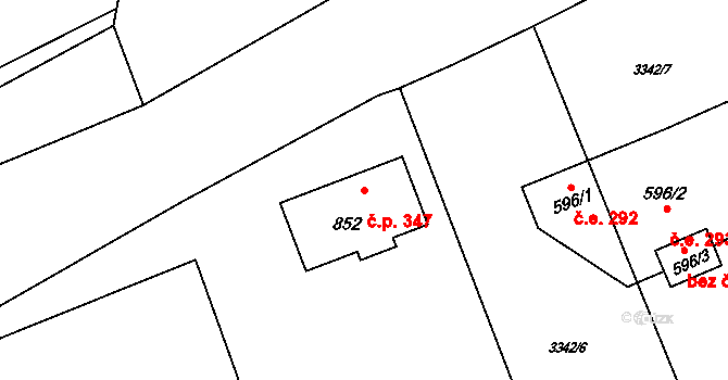 Rožnov pod Radhoštěm 347 na parcele st. 852 v KÚ Rožnov pod Radhoštěm, Katastrální mapa