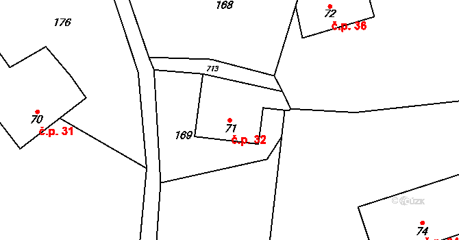 Ohrazenice 32 na parcele st. 71 v KÚ Ohrazenice u Jinec, Katastrální mapa