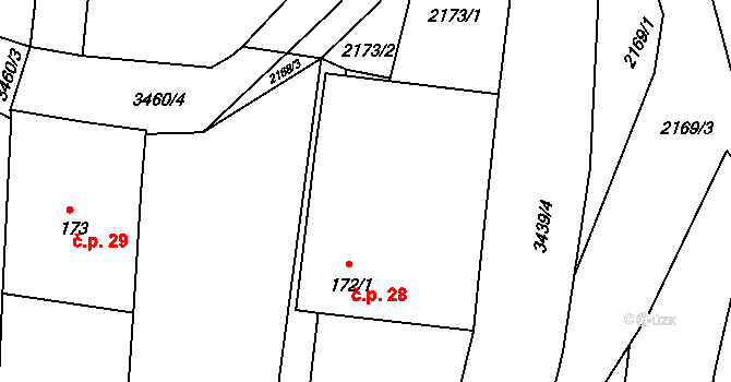 Smilovice 28, Žimutice na parcele st. 172/1 v KÚ Smilovice u Týna nad Vltavou, Katastrální mapa